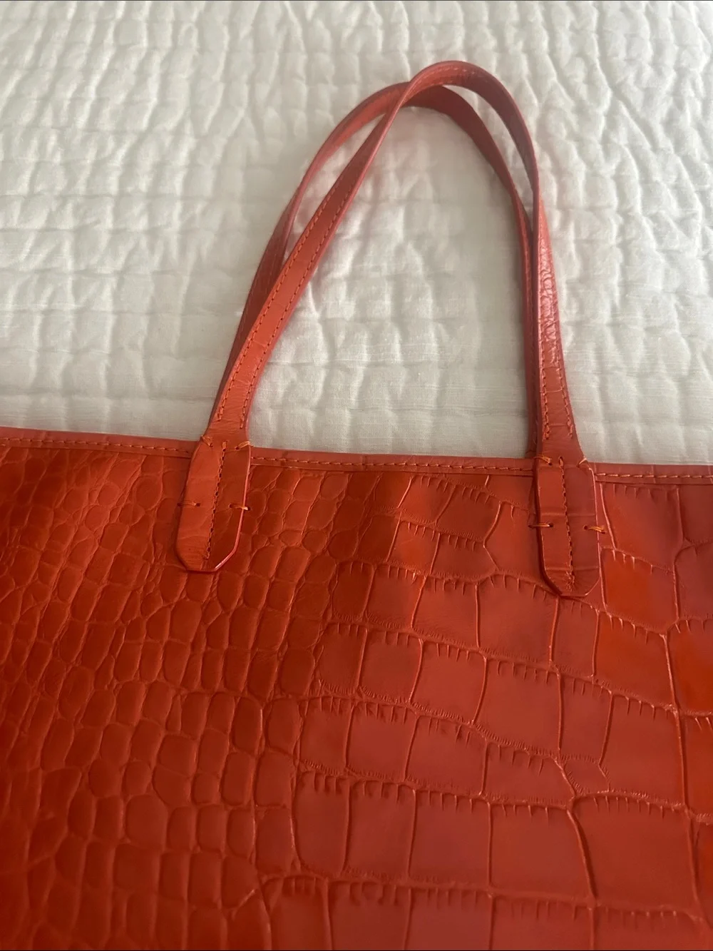 Orange Croc-Embossed Tote Bag - Classic Women's Shoulder Bag